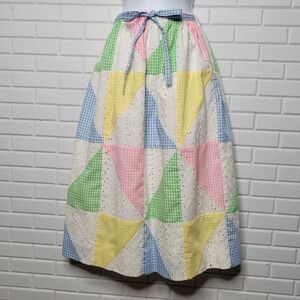 Vintage 1970s Sanibel Sport Skirt Sz S Pastel Gingham Patchwork Cottagecore